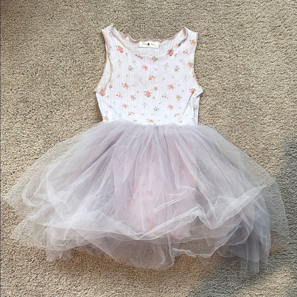 Floral Kids Costume Dress - White and Pink
